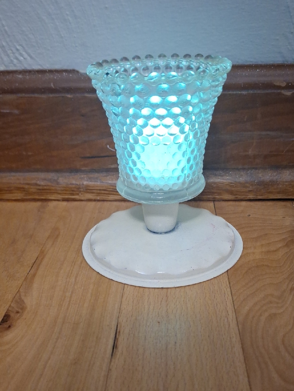 Aqua Hobnail Glass Votive Candle Holder